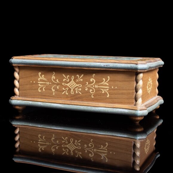 Vintage Reuge Swiss Musical Jewelry Box With Anri Hand-Painted Floral Design - Picture 4 of 11